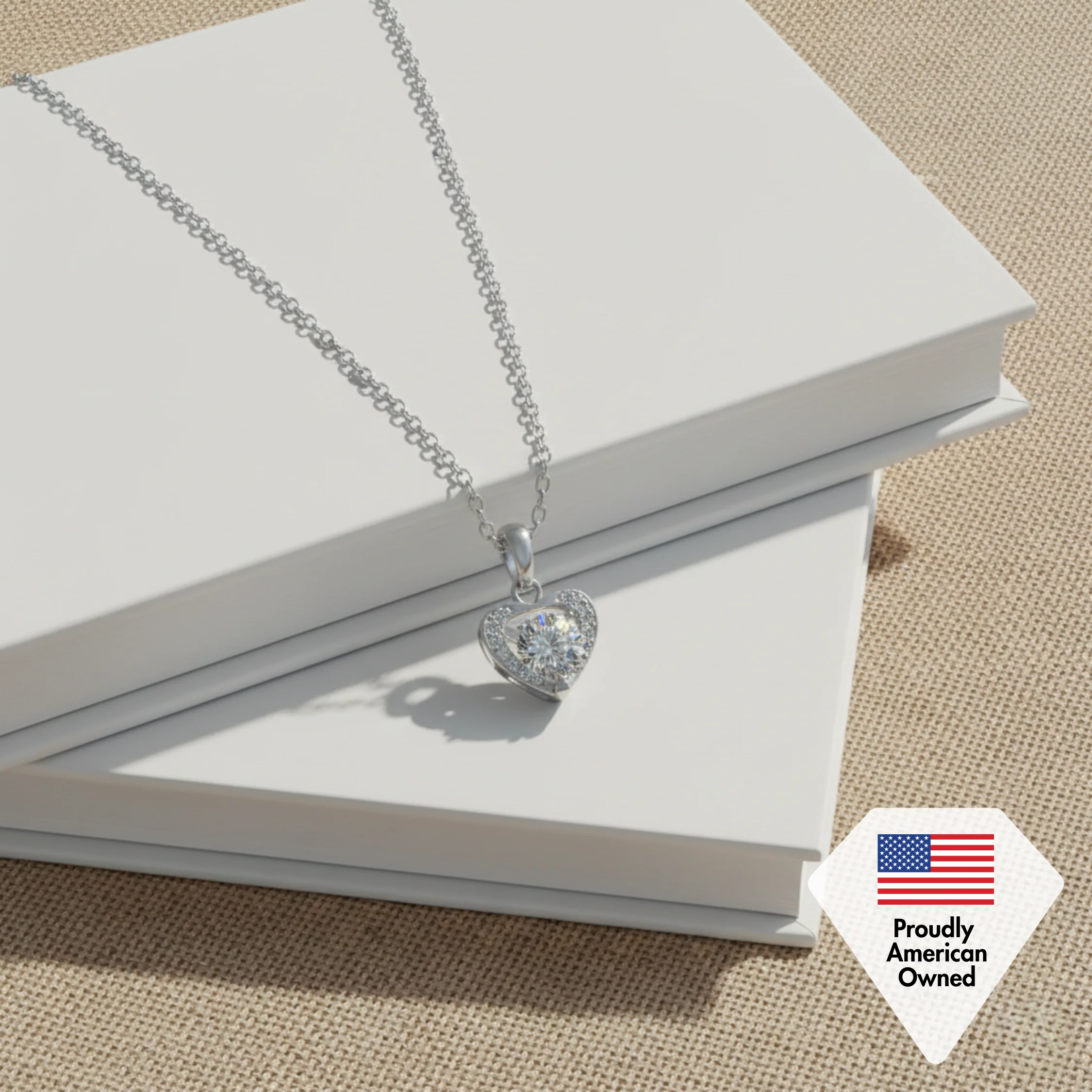 Amberly 18k White Gold Plated Heart Pendant Necklace with Solitaire Round Cut Swarovski Crystals - Image 6