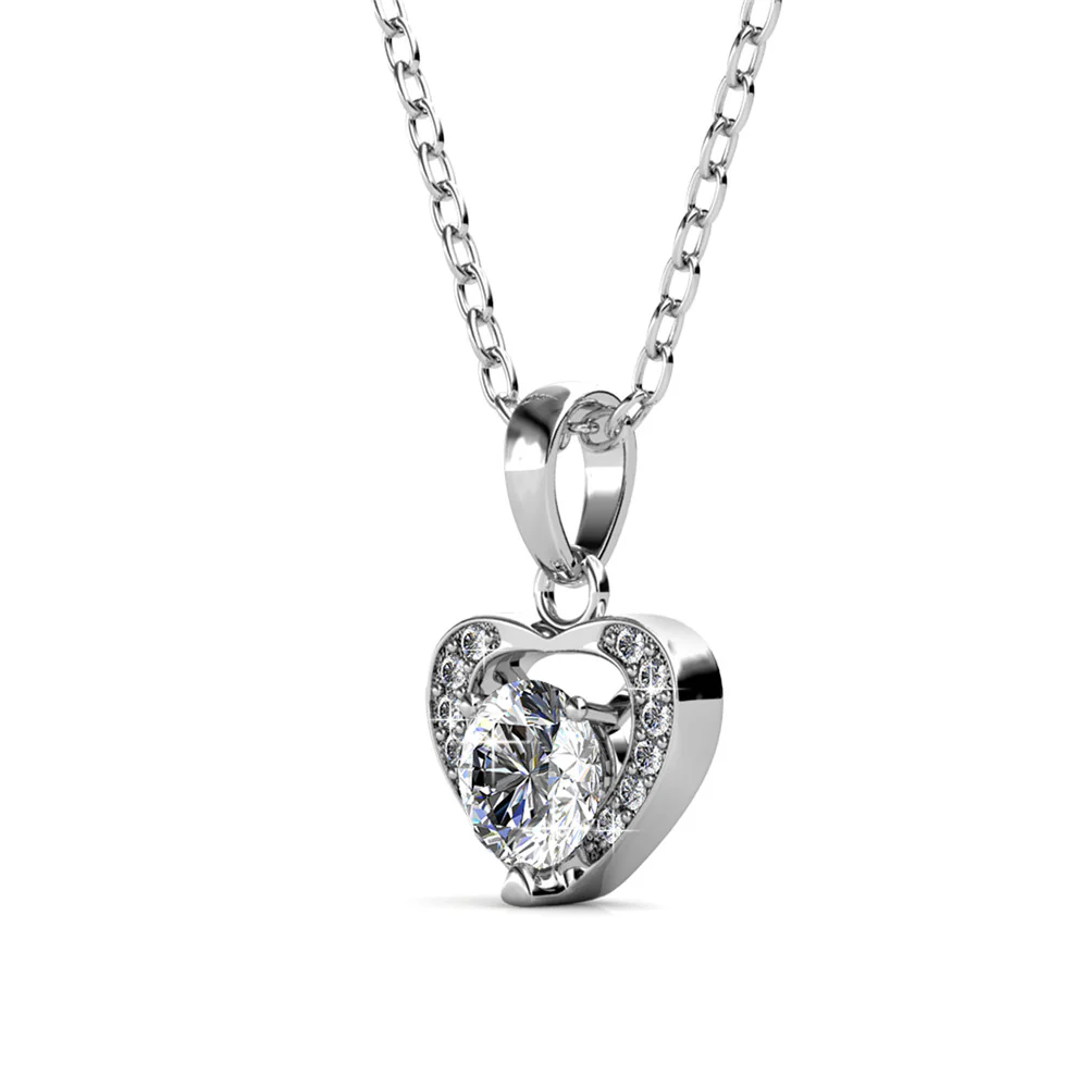 Amberly 18k White Gold Plated Heart Pendant Necklace with Solitaire Round Cut Swarovski Crystals - Image 7