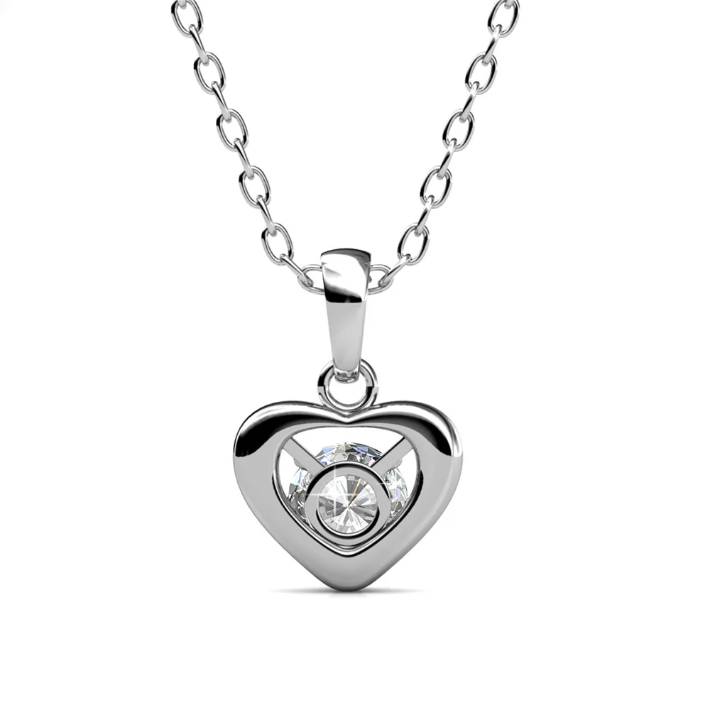 Amberly 18k White Gold Plated Heart Pendant Necklace with Solitaire Round Cut Swarovski Crystals - Image 8