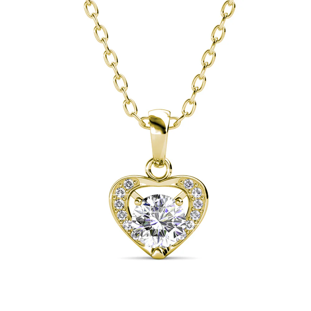 Amberly 18k White Gold Plated Heart Pendant Necklace with Solitaire Round Cut Swarovski Crystals - Image 9