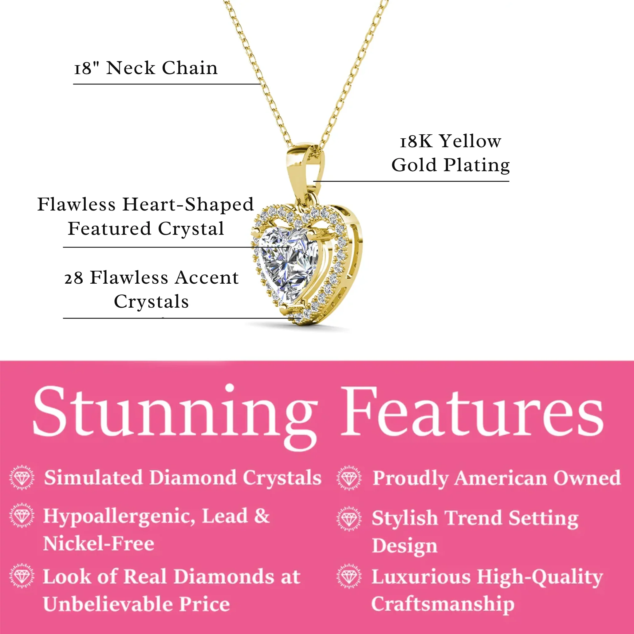 Amora 18k White Gold Plated Halo Heart Pendant Necklace with Simulated Diamond Crystals - Image 11