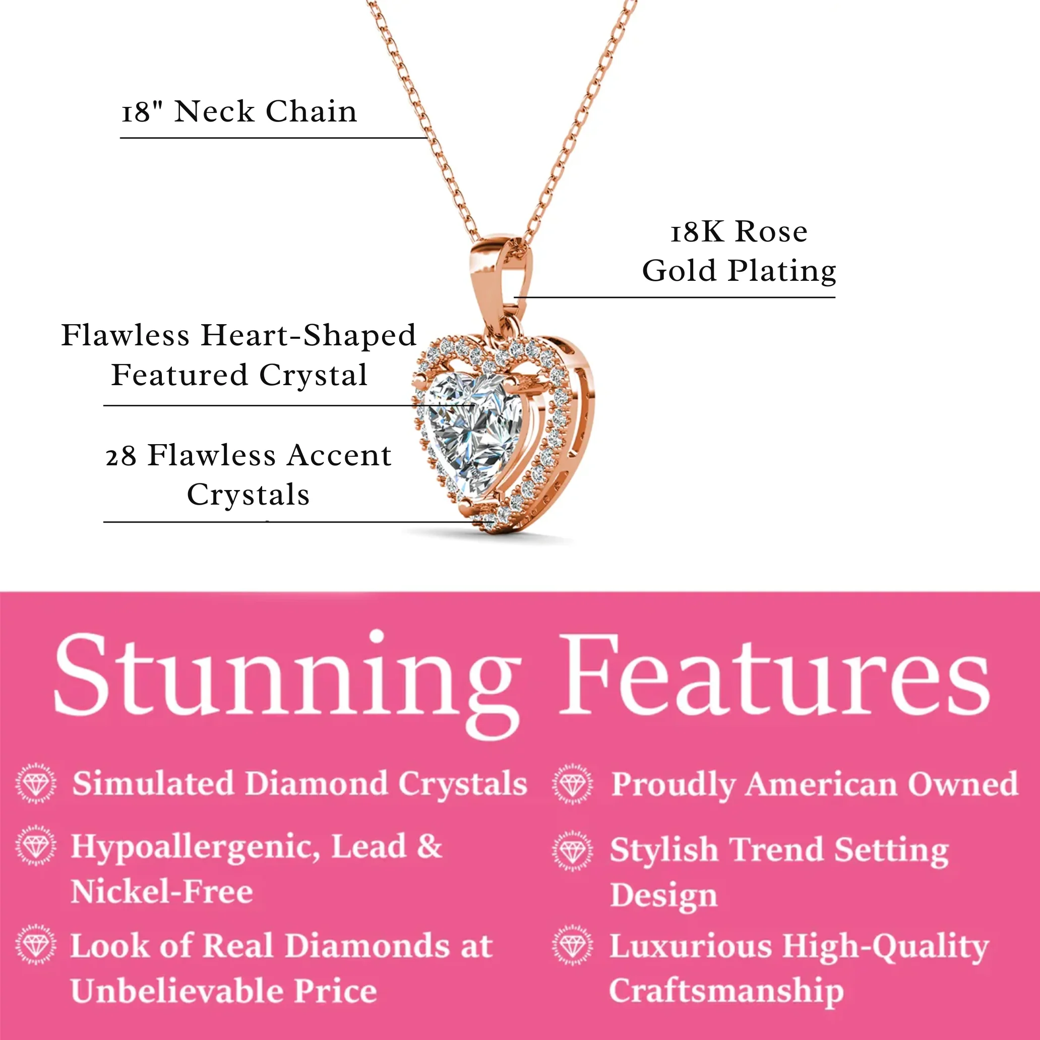 Amora 18k White Gold Plated Halo Heart Pendant Necklace with Simulated Diamond Crystals - Image 15