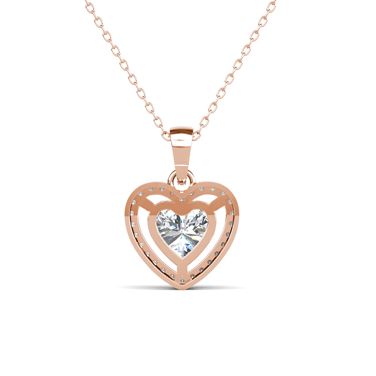 Amora 18k White Gold Plated Halo Heart Pendant Necklace with Simulated Diamond Crystals - Image 17