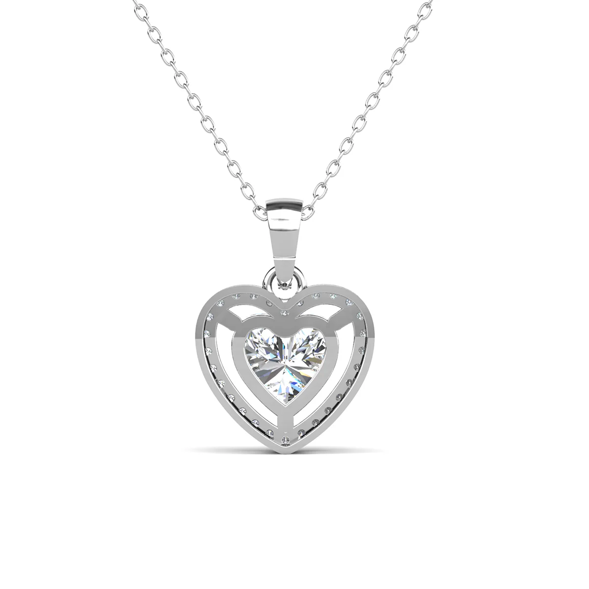 Amora 18k White Gold Plated Halo Heart Pendant Necklace with Simulated Diamond Crystals - Image 9