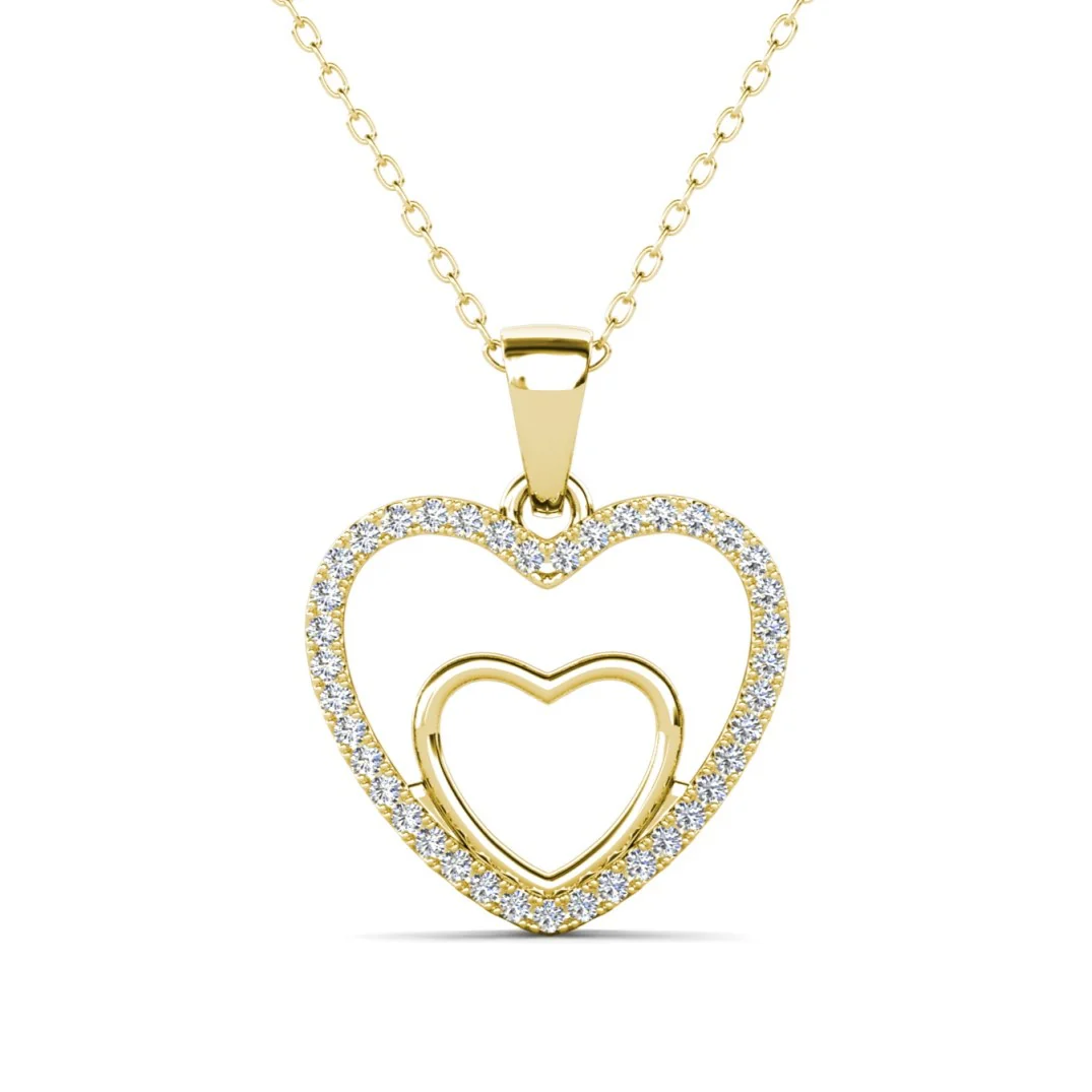Amorette 18k White Gold Plated Double Heart Pendant Necklace with Pave Simulated Diamond Crystals - Image 10