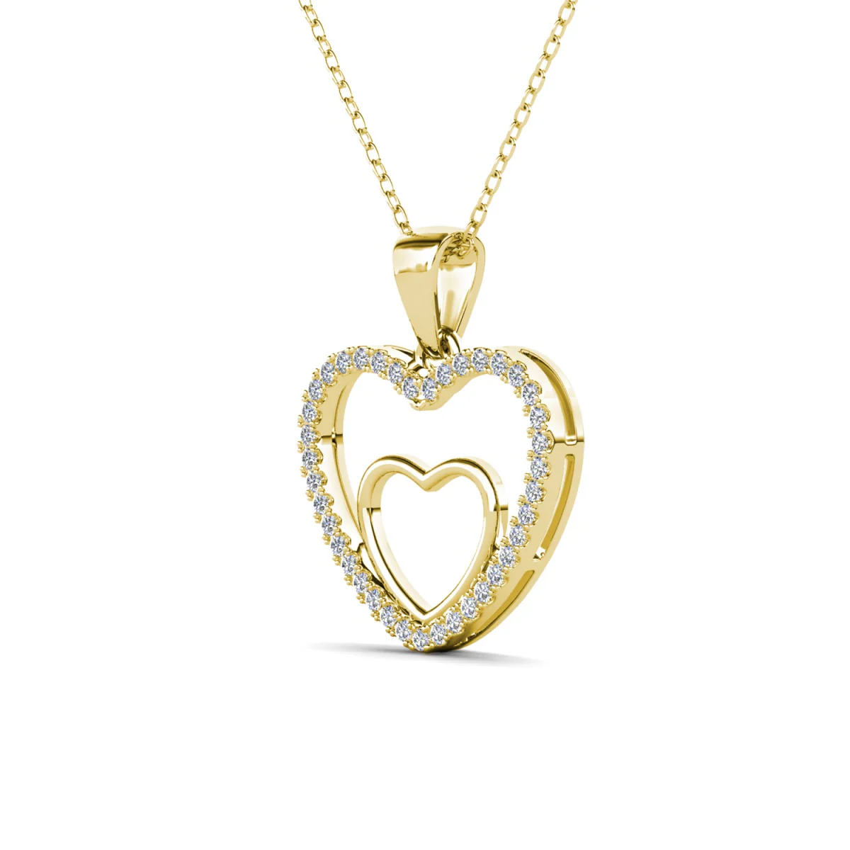 Amorette 18k White Gold Plated Double Heart Pendant Necklace with Pave Simulated Diamond Crystals - Image 12