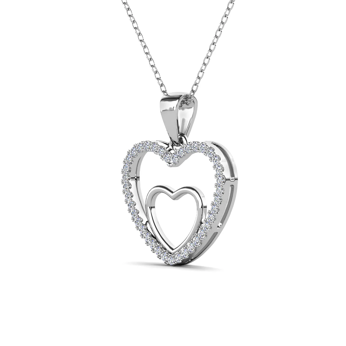 Amorette 18k White Gold Plated Double Heart Pendant Necklace with Pave Simulated Diamond Crystals - Image 8