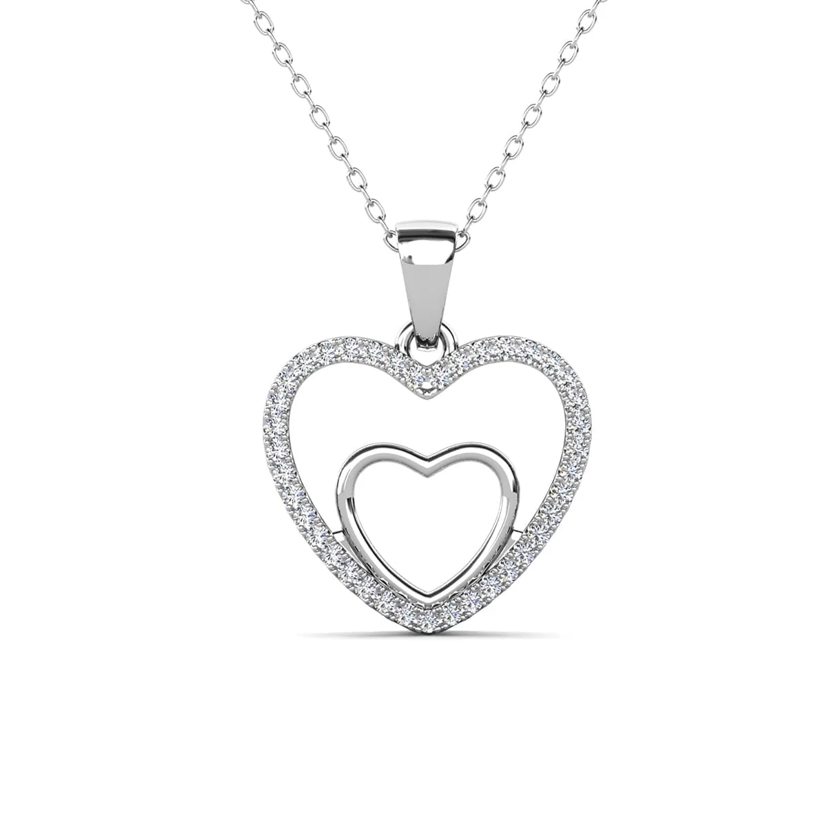 Amorette 18k White Gold Plated Double Heart Pendant Necklace with Simulated Diamond Crystals & Heartfelt Message for Mom - Image 8