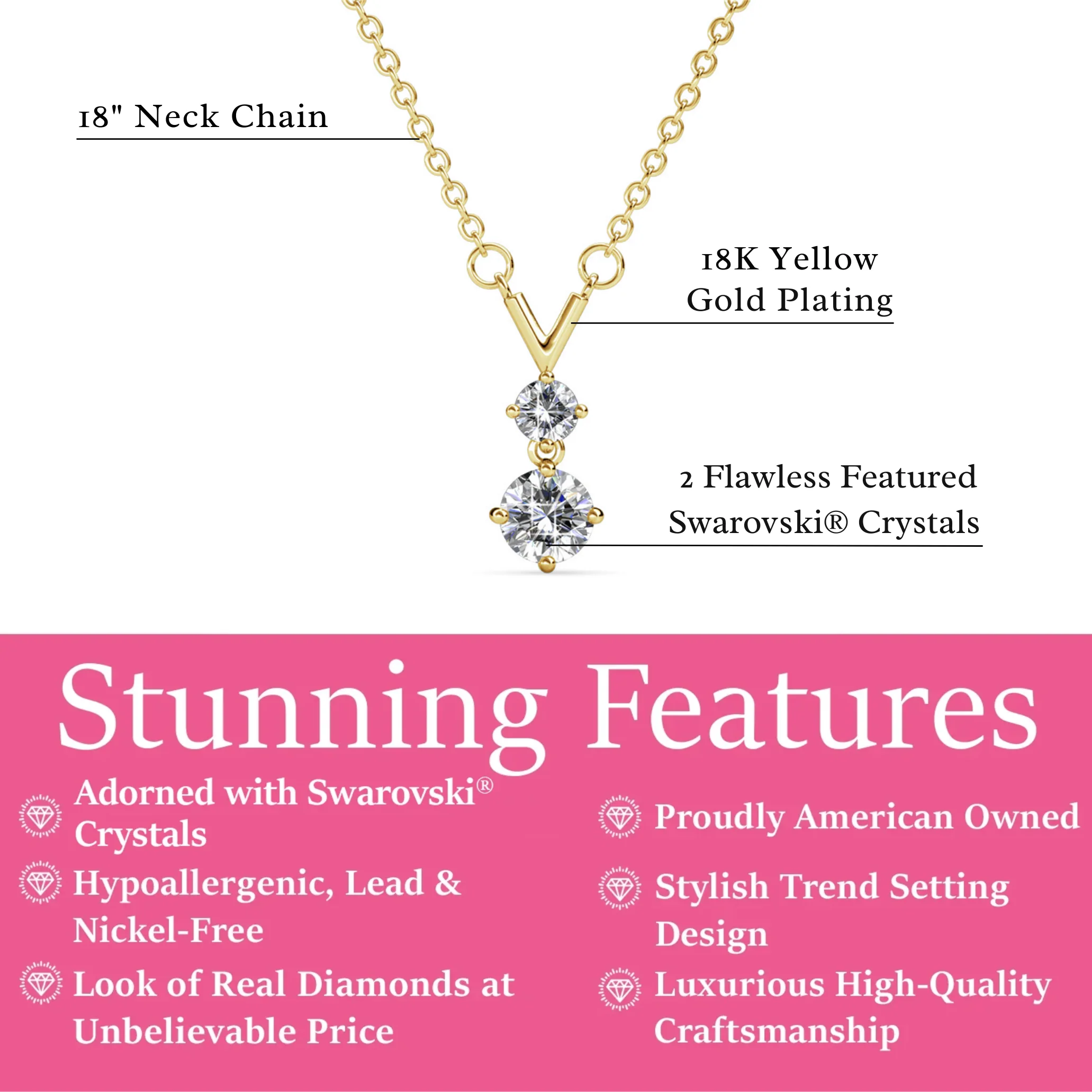 Andy 18k White Gold Plated 2-Stone Pendant Necklace with Swarovski Crystals - Image 10
