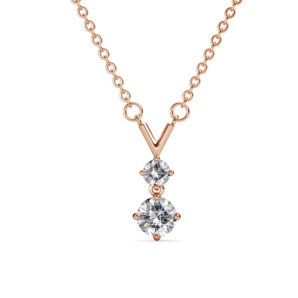 Andy 18k White Gold Plated 2-Stone Pendant Necklace with Swarovski Crystals - Image 13
