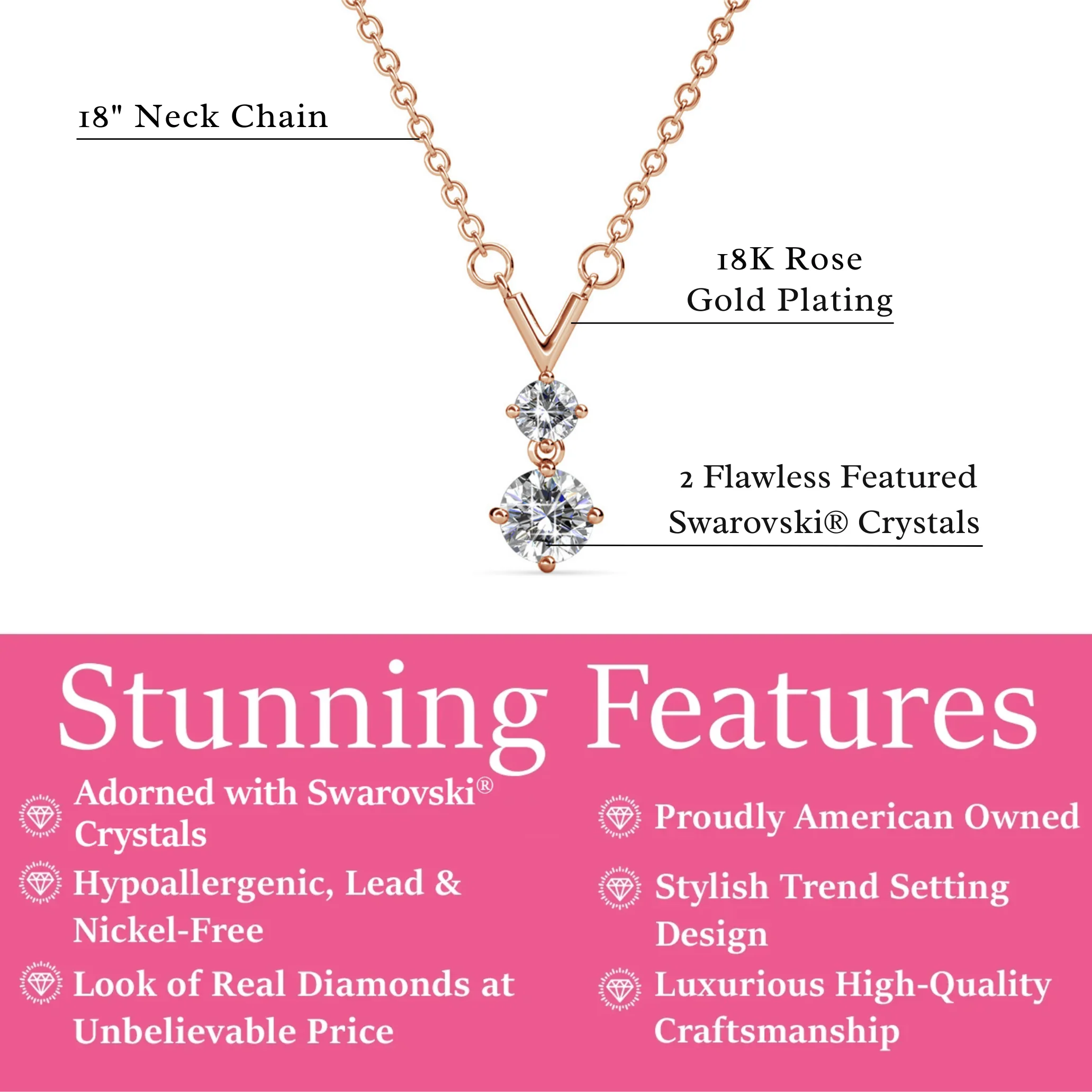 Andy 18k White Gold Plated 2-Stone Pendant Necklace with Swarovski Crystals - Image 14