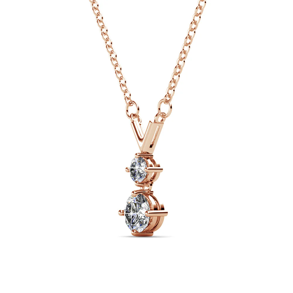 Andy 18k White Gold Plated 2-Stone Pendant Necklace with Swarovski Crystals - Image 15