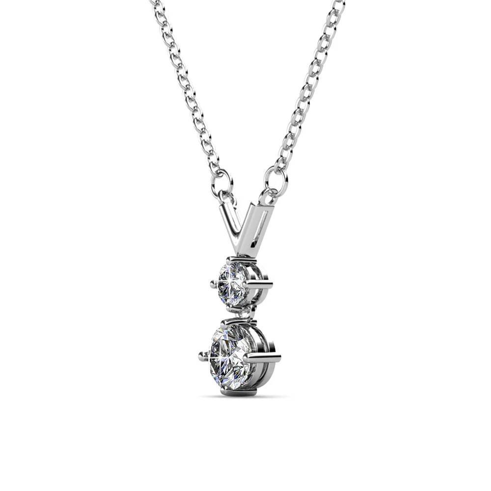Andy 18k White Gold Plated 2-Stone Pendant Necklace with Swarovski Crystals - Image 7