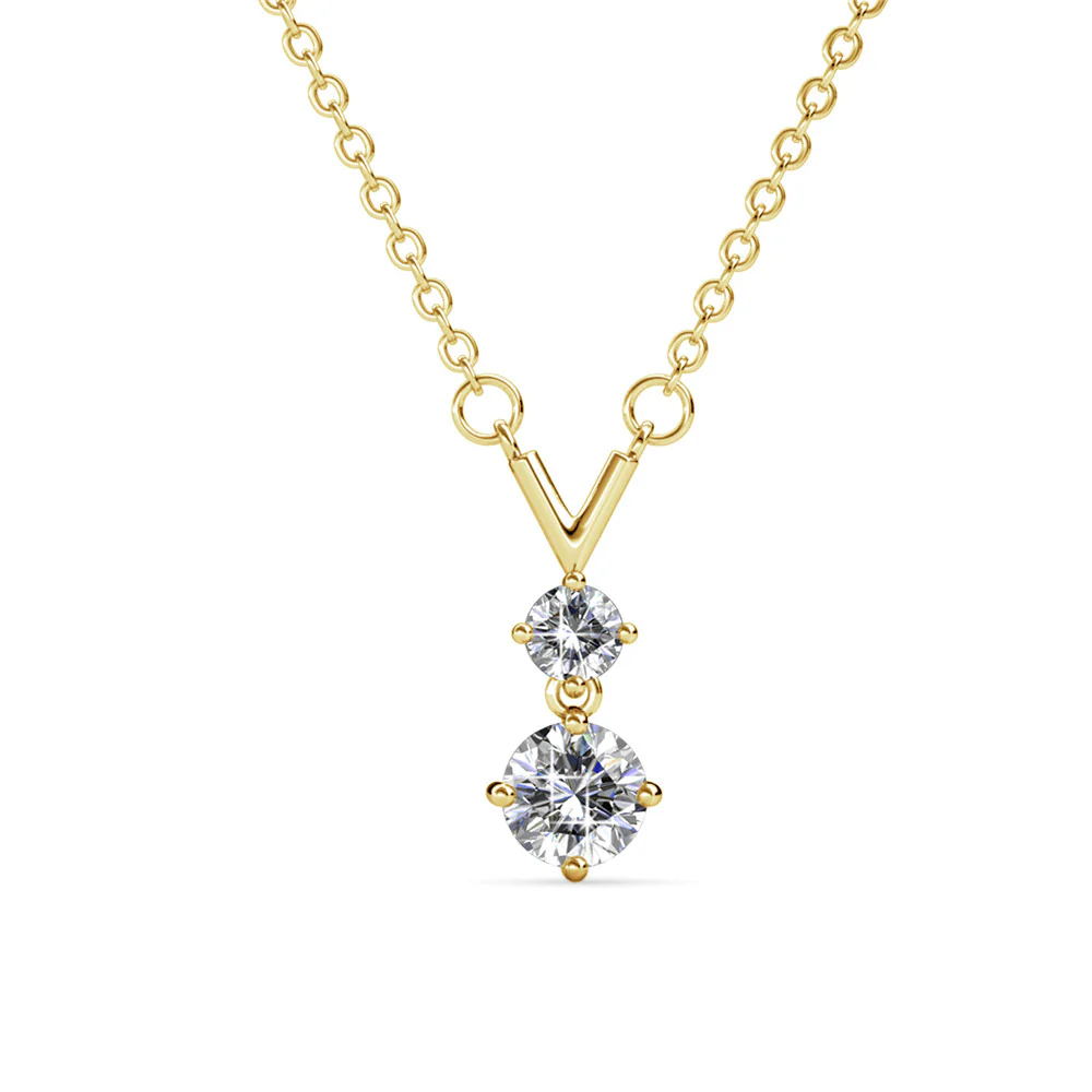 Andy 18k White Gold Plated 2-Stone Pendant Necklace with Swarovski Crystals - Image 9