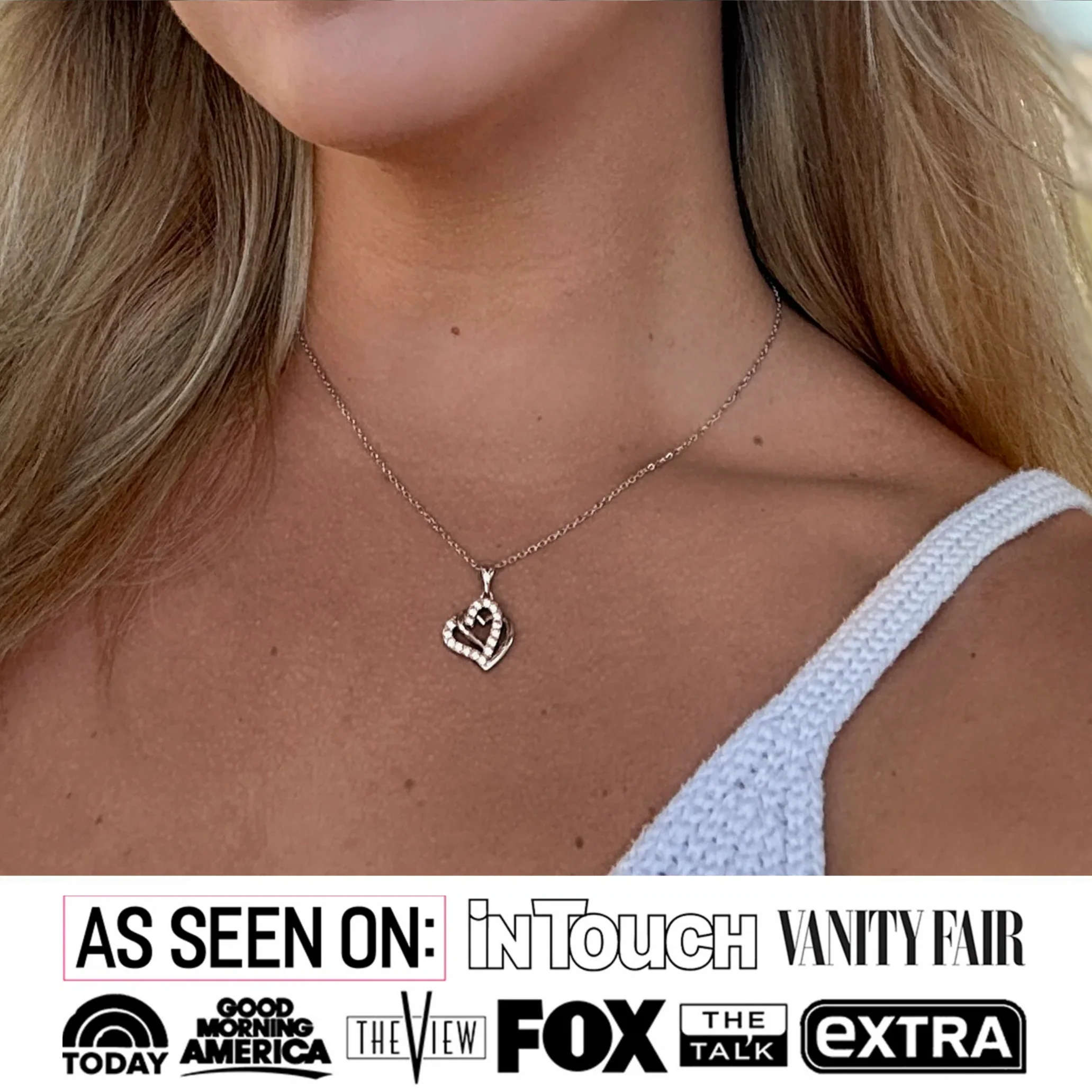 Angela 18k White Gold Plated Silver Double Heart Necklace with Swarovski Crystals — Fab Fav - Image 3