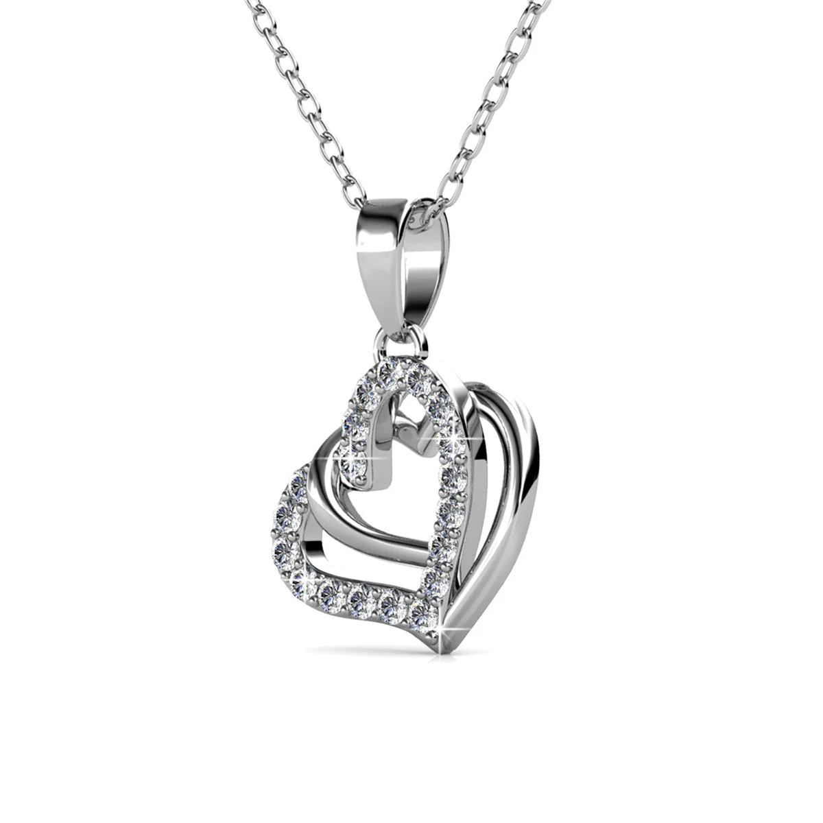 Angela 18k White Gold Plated Silver Double Heart Necklace with Swarovski Crystals — Fab Fav - Image 8