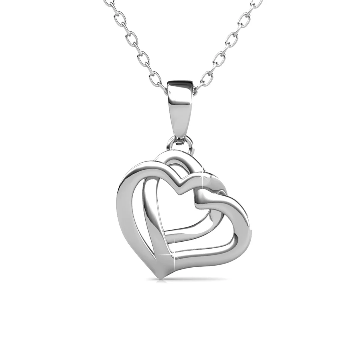Angela 18k White Gold Plated Silver Double Heart Necklace with Swarovski Crystals — Fab Fav - Image 9