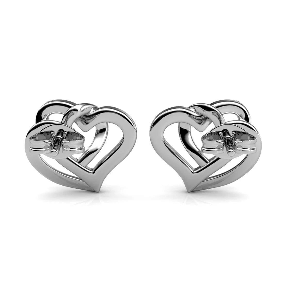 Angela 18k White Gold Plated Silver Double Heart Stud Earrings with Swarovski Crystals - Image 8