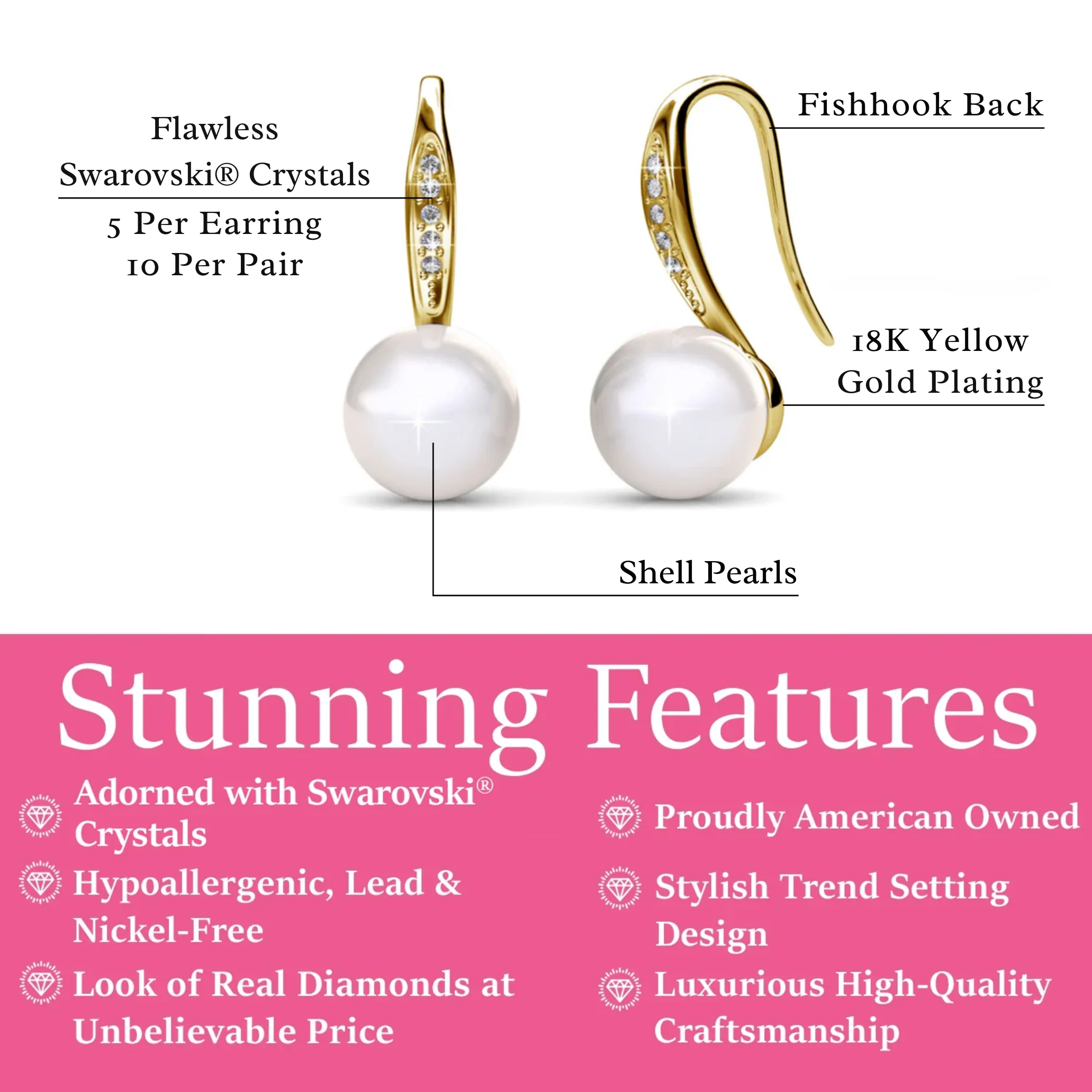 Ann 18k White Gold Freshwater Pearl Drop Earrings with Swarovski Crystals - Image 10