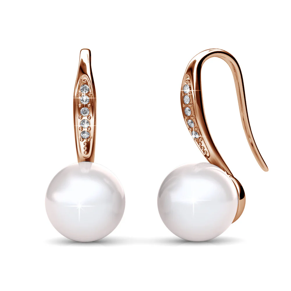 Ann 18k White Gold Freshwater Pearl Drop Earrings with Swarovski Crystals - Image 12