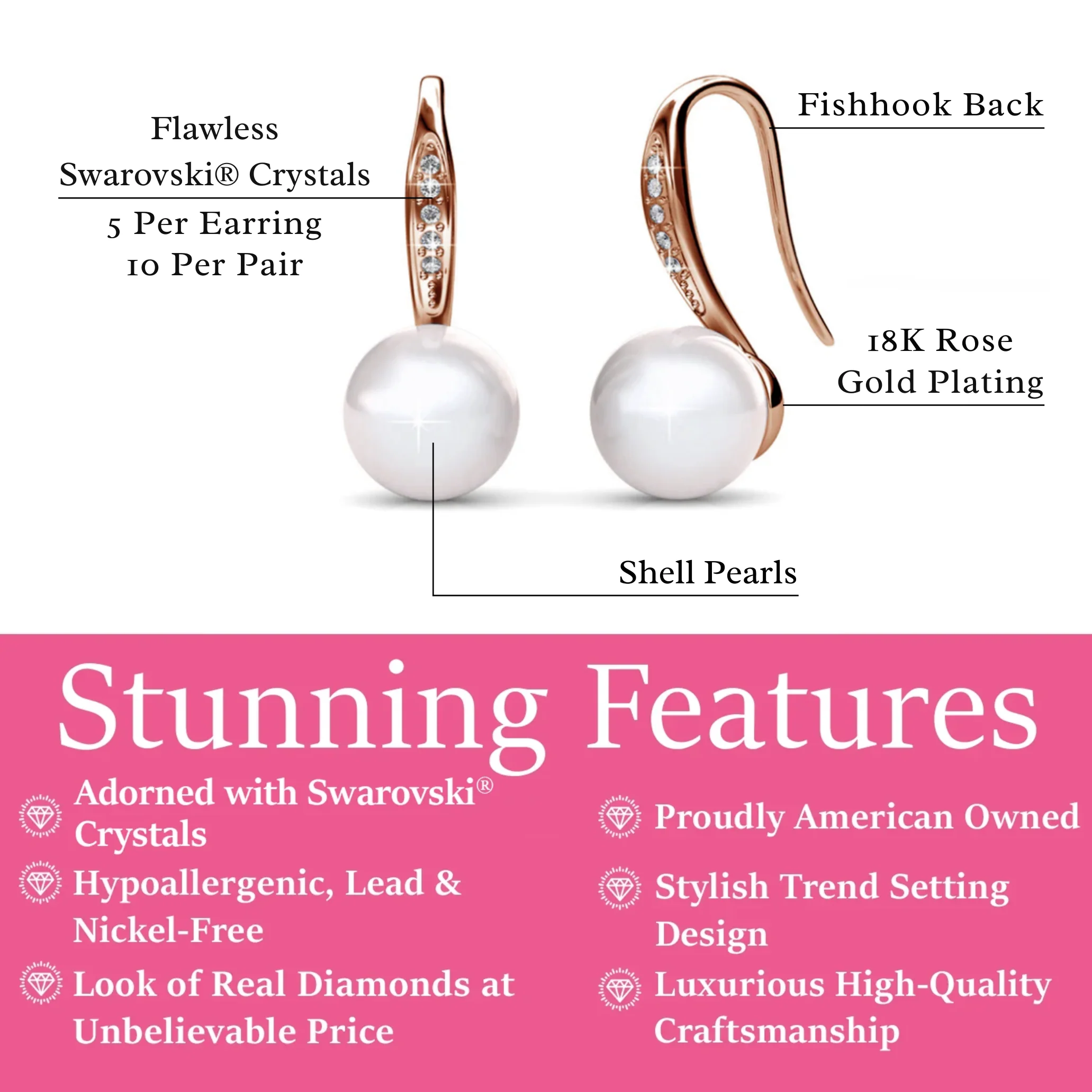 Ann 18k White Gold Freshwater Pearl Drop Earrings with Swarovski Crystals - Image 13