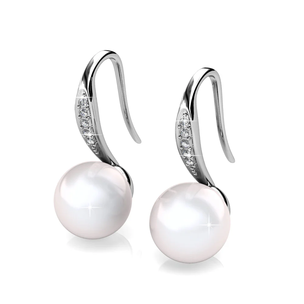 Ann 18k White Gold Freshwater Pearl Drop Earrings with Swarovski Crystals - Image 7
