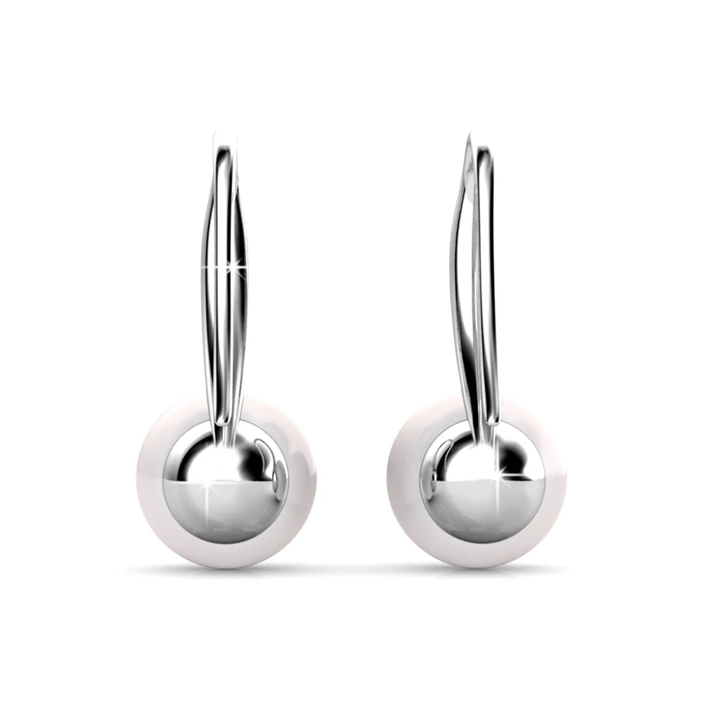 Ann 18k White Gold Freshwater Pearl Drop Earrings with Swarovski Crystals - Image 8