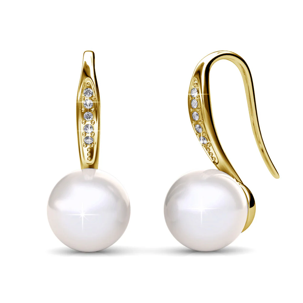 Ann 18k White Gold Freshwater Pearl Drop Earrings with Swarovski Crystals - Image 9