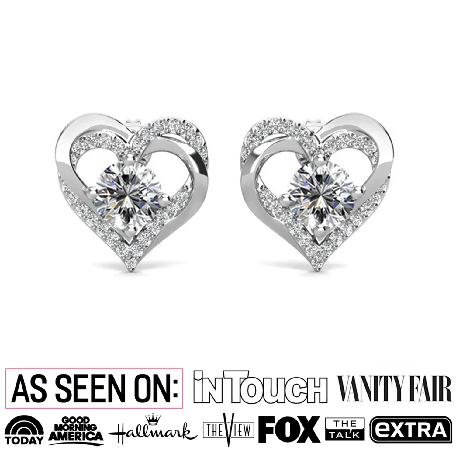 Forever April Birthstone Diamond 18k White Gold Plated Silver Double Heart Earrings with Swarovski Crystals - Image 3