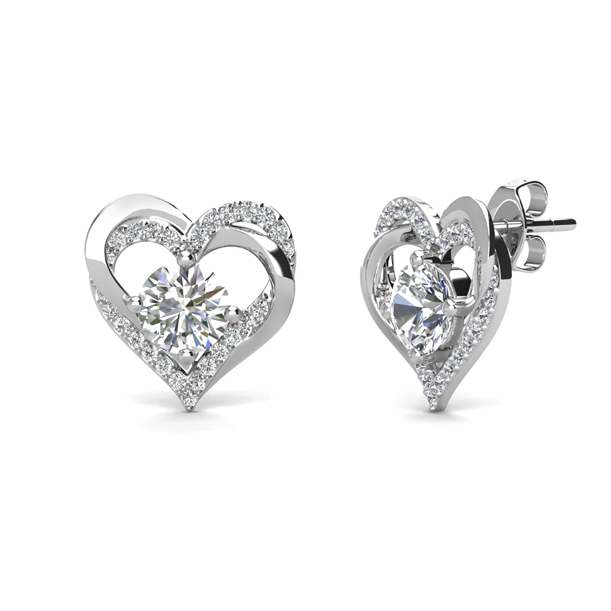 Forever April Birthstone Diamond 18k White Gold Plated Silver Double Heart Earrings with Swarovski Crystals - Image 5