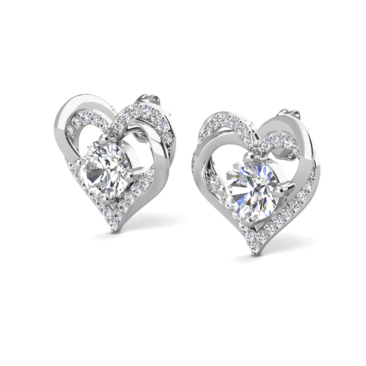 Forever April Birthstone Diamond 18k White Gold Plated Silver Double Heart Earrings with Swarovski Crystals - Image 6