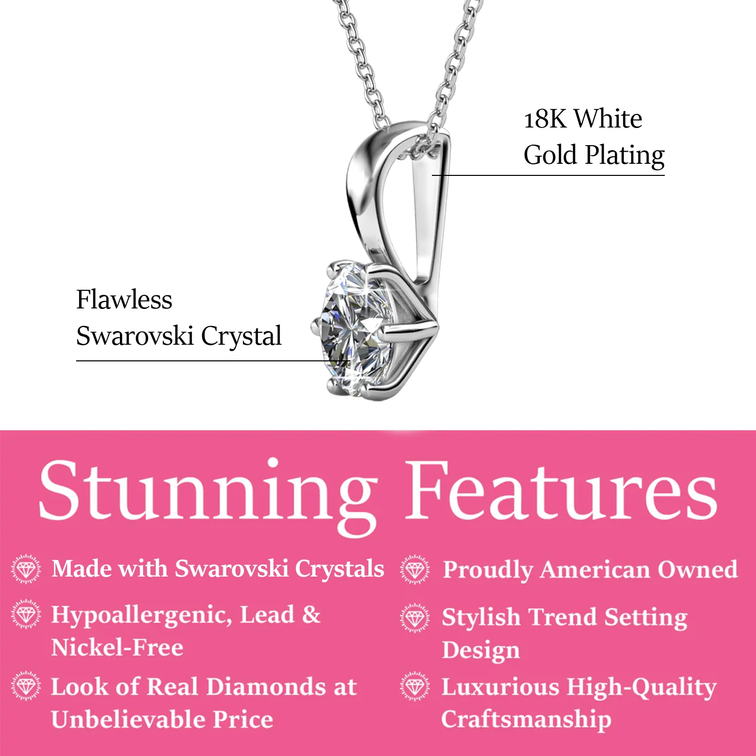 April Birthstone Diamond Necklace 18k White Gold Plated Solitaire Necklace with 1CT Swarovski Crystal - Image 2