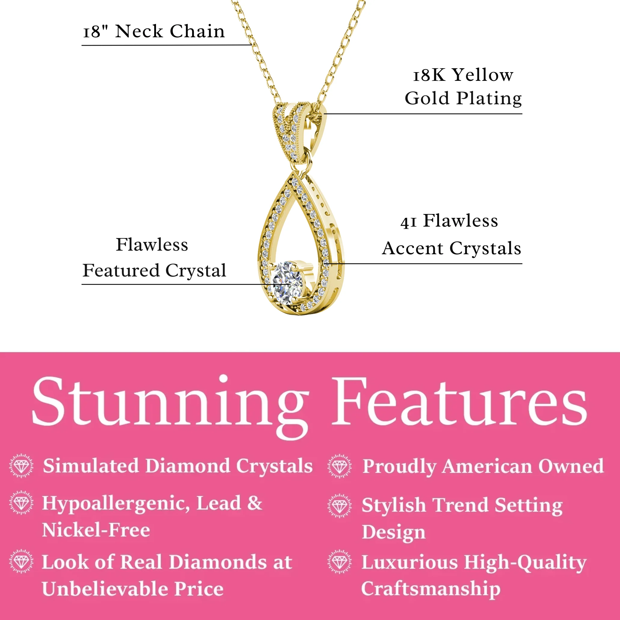 Arabella 18k White Gold Plated Teardrop Necklace with Simulated Diamond Crystals - Image 11