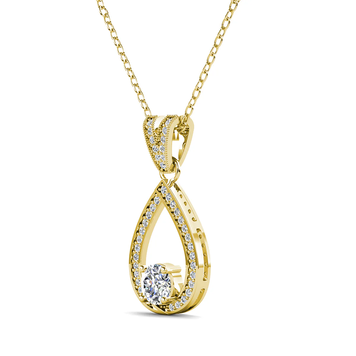 Arabella 18k White Gold Plated Teardrop Necklace with Simulated Diamond Crystals - Image 12