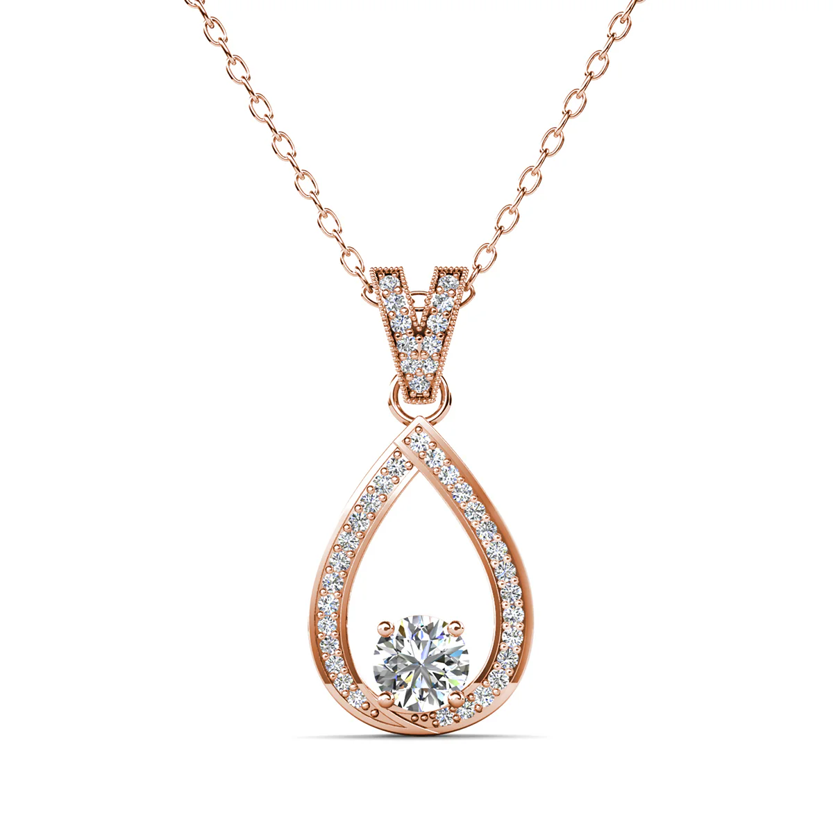 Arabella 18k White Gold Plated Teardrop Necklace with Simulated Diamond Crystals - Image 14
