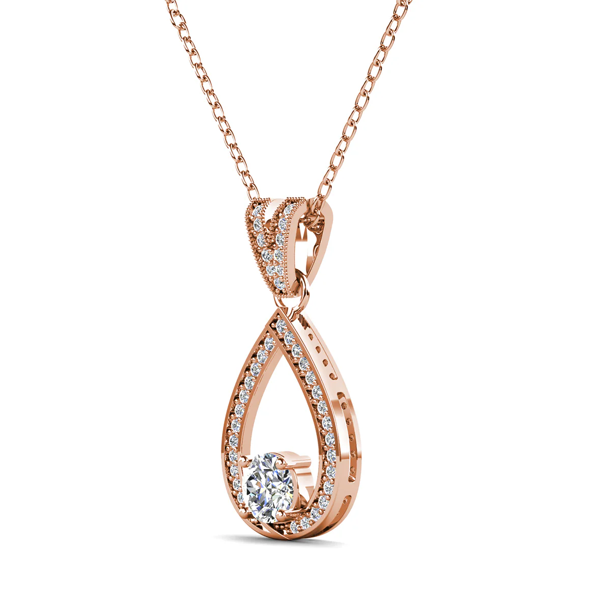 Arabella 18k White Gold Plated Teardrop Necklace with Simulated Diamond Crystals - Image 16