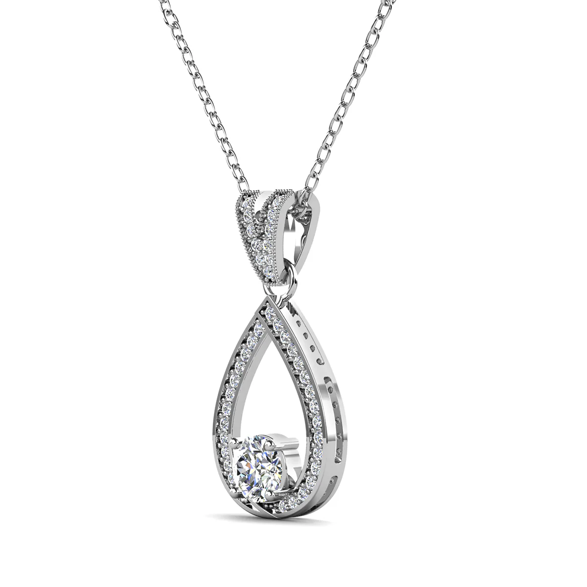 Arabella 18k White Gold Plated Teardrop Necklace with Simulated Diamond Crystals - Image 8