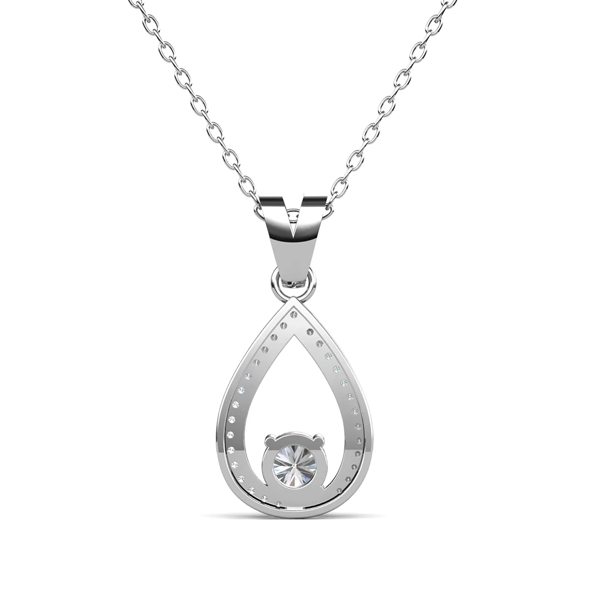 Arabella 18k White Gold Plated Teardrop Necklace with Simulated Diamond Crystals - Image 9