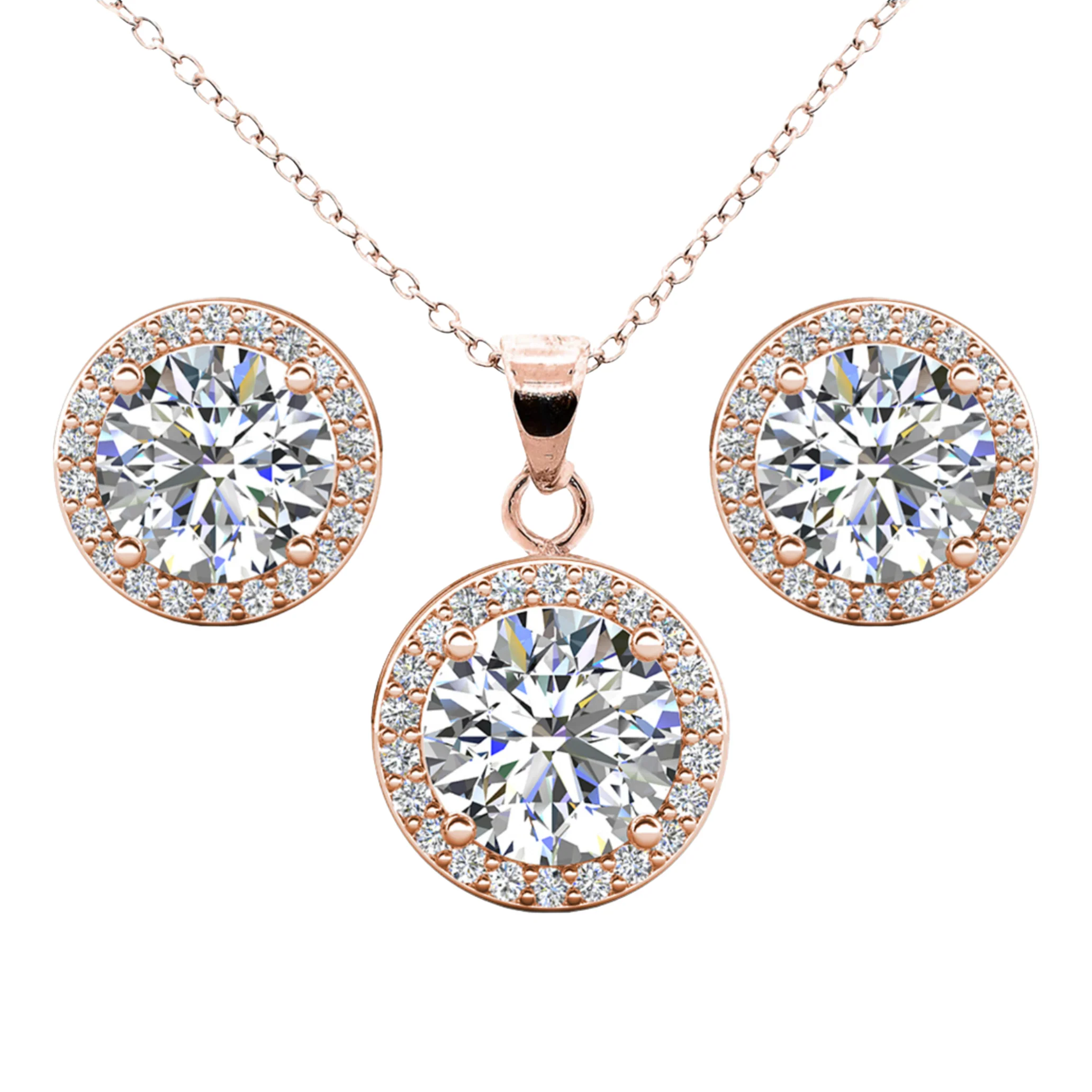 Ariel 18k White Gold Plated Halo Stud Earrings and Necklace Jewelry Set with Simulated Diamond Crystals - Image 9