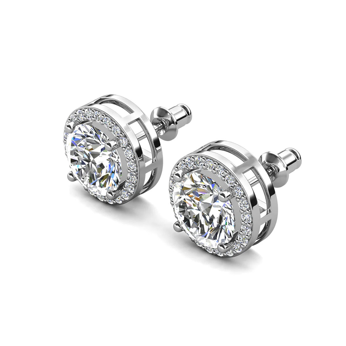 Ariel 18k White Gold Plated Halo Stud Earrings with Simulated Diamond Crystals - Image 10
