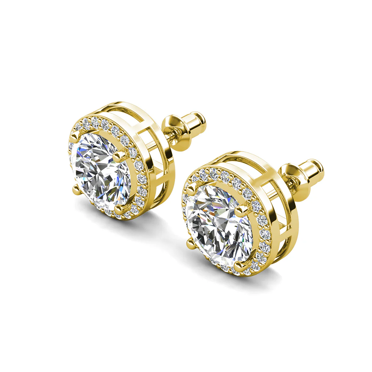 Ariel 18k White Gold Plated Halo Stud Earrings with Simulated Diamond Crystals - Image 15