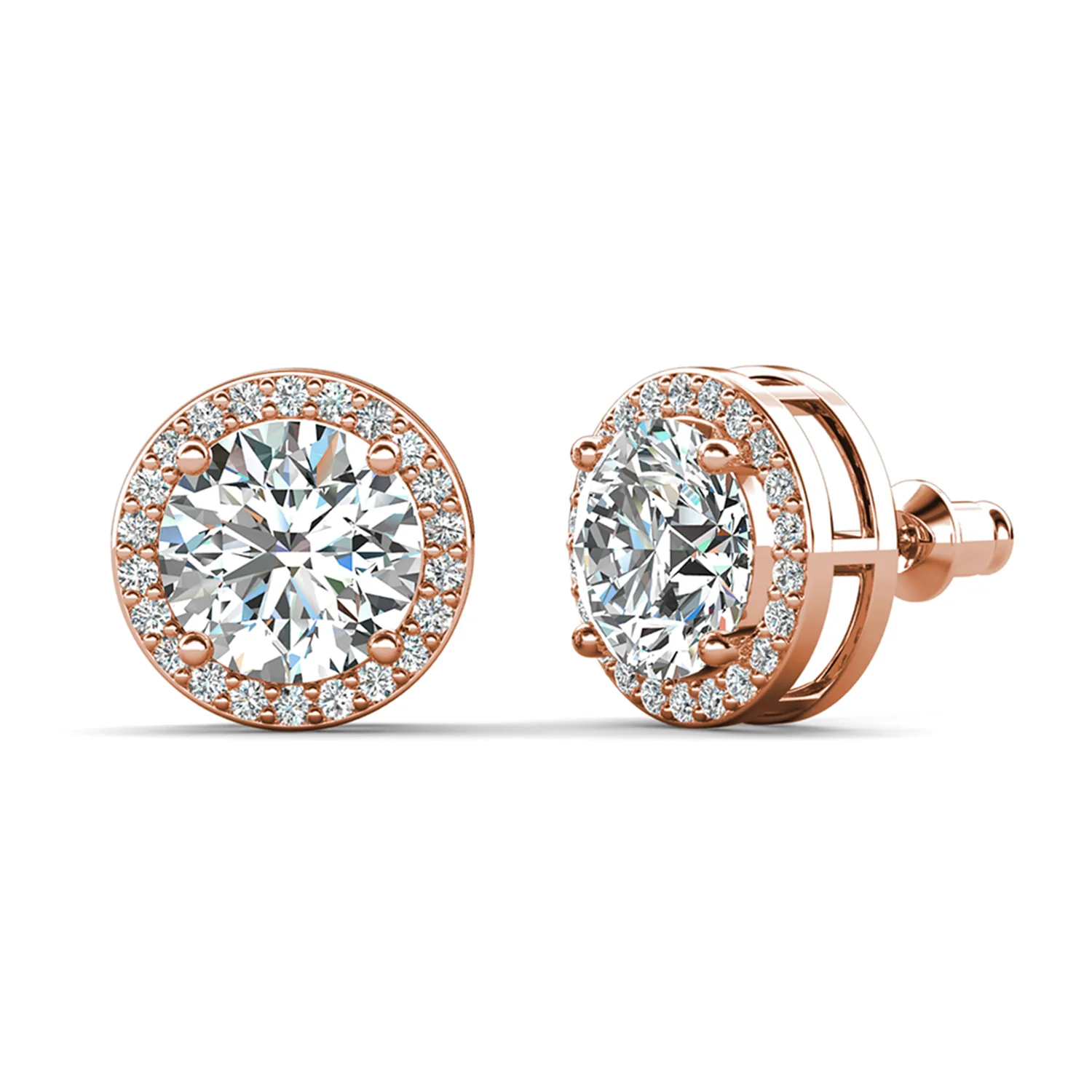 Ariel 18k White Gold Plated Halo Stud Earrings with Simulated Diamond Crystals - Image 16