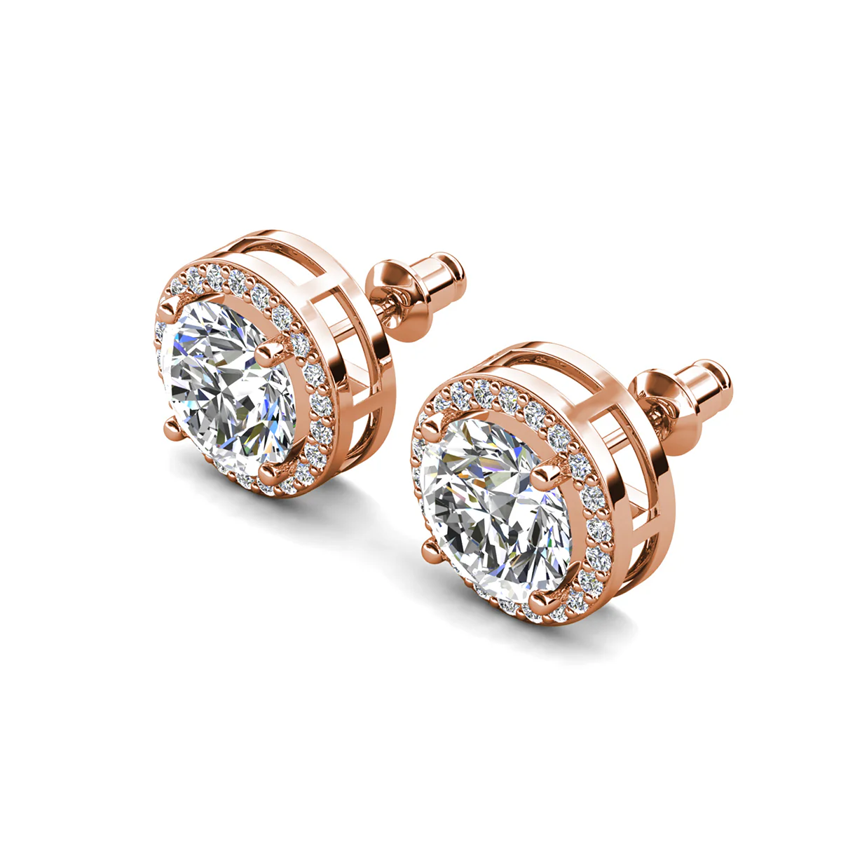 Ariel 18k White Gold Plated Halo Stud Earrings with Simulated Diamond Crystals - Image 20