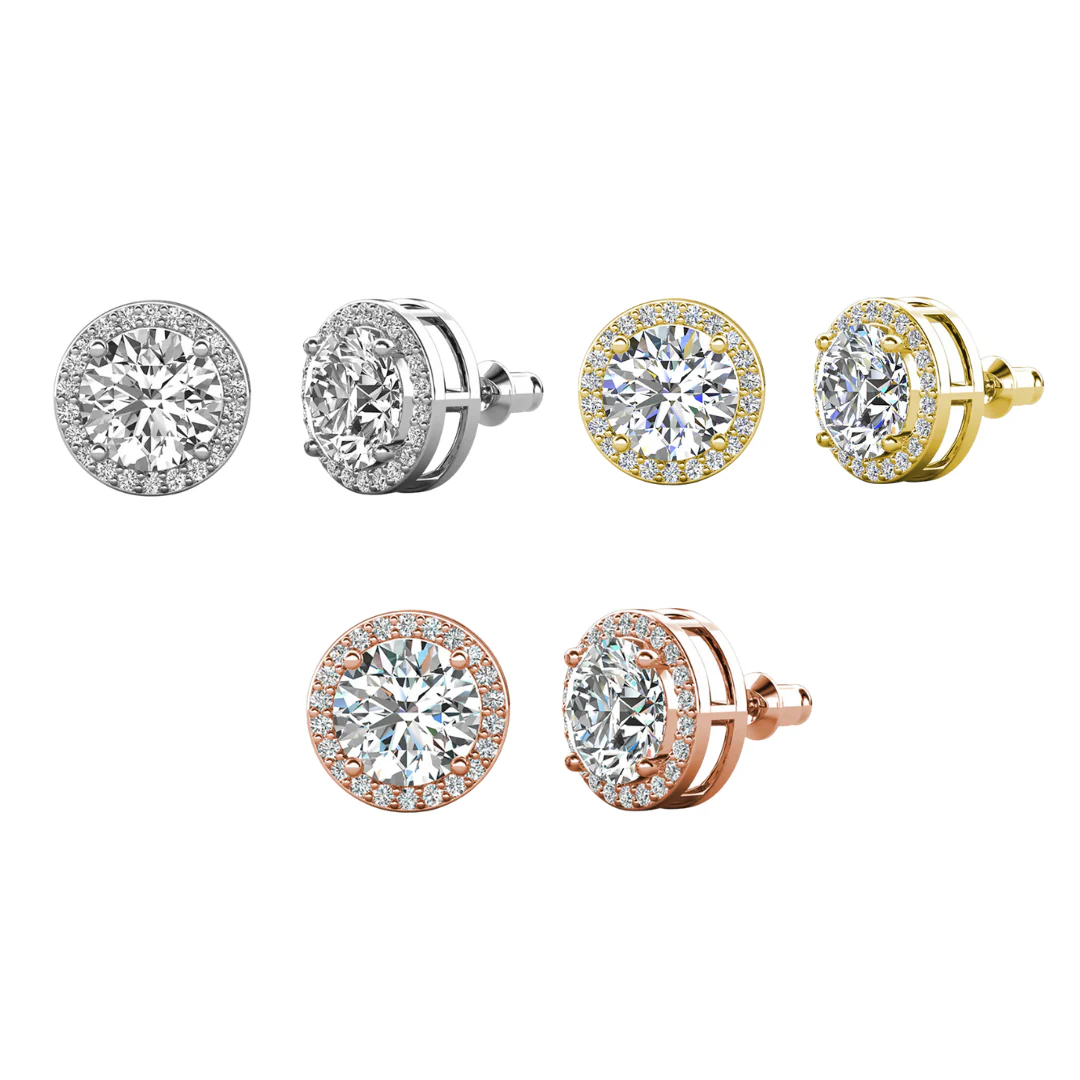 Ariel 18k White Gold Plated Halo Stud Earrings with Simulated Diamond Crystals - Image 24
