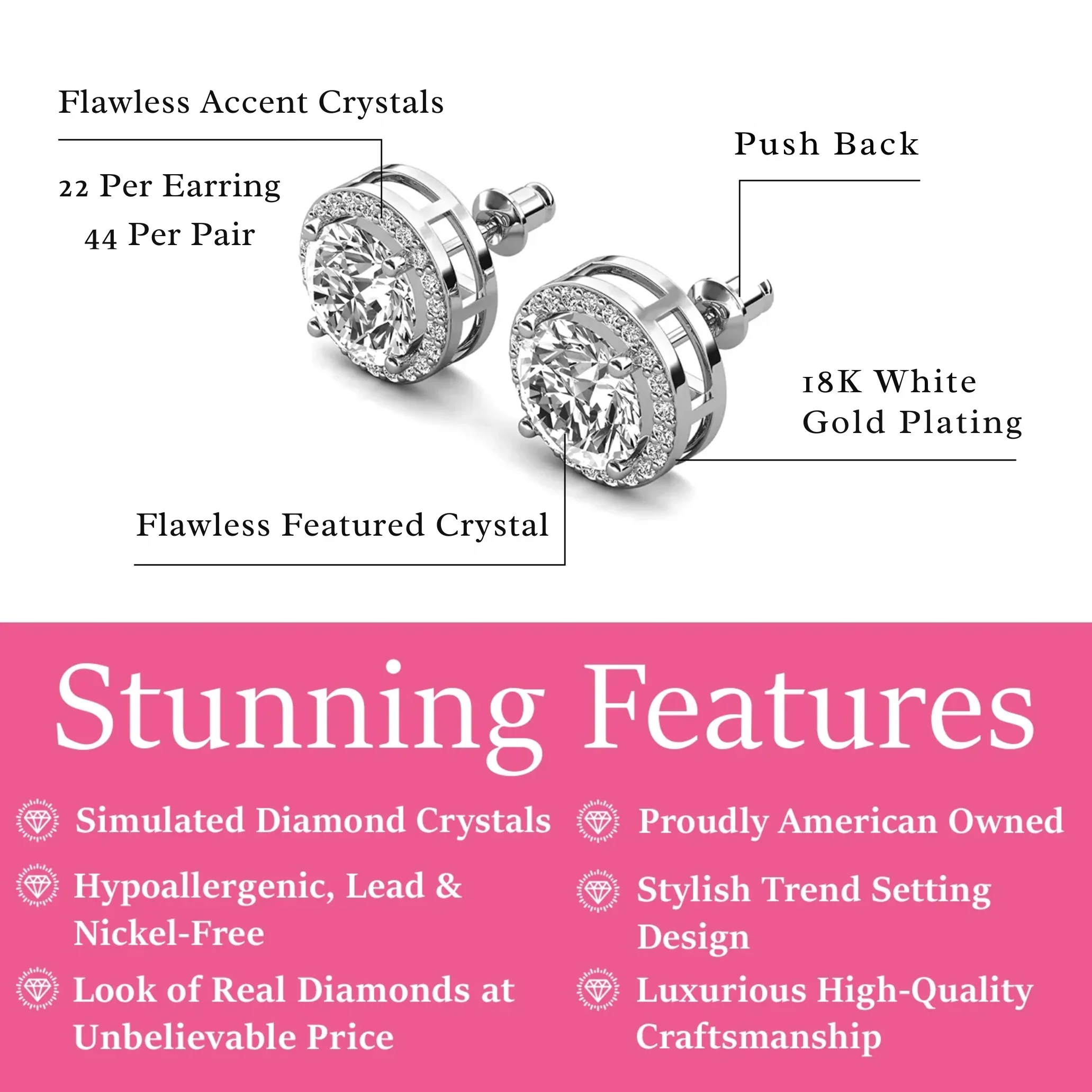 Ariel 18k White Gold Plated Halo Stud Earrings with Simulated Diamond Crystals - Image 3