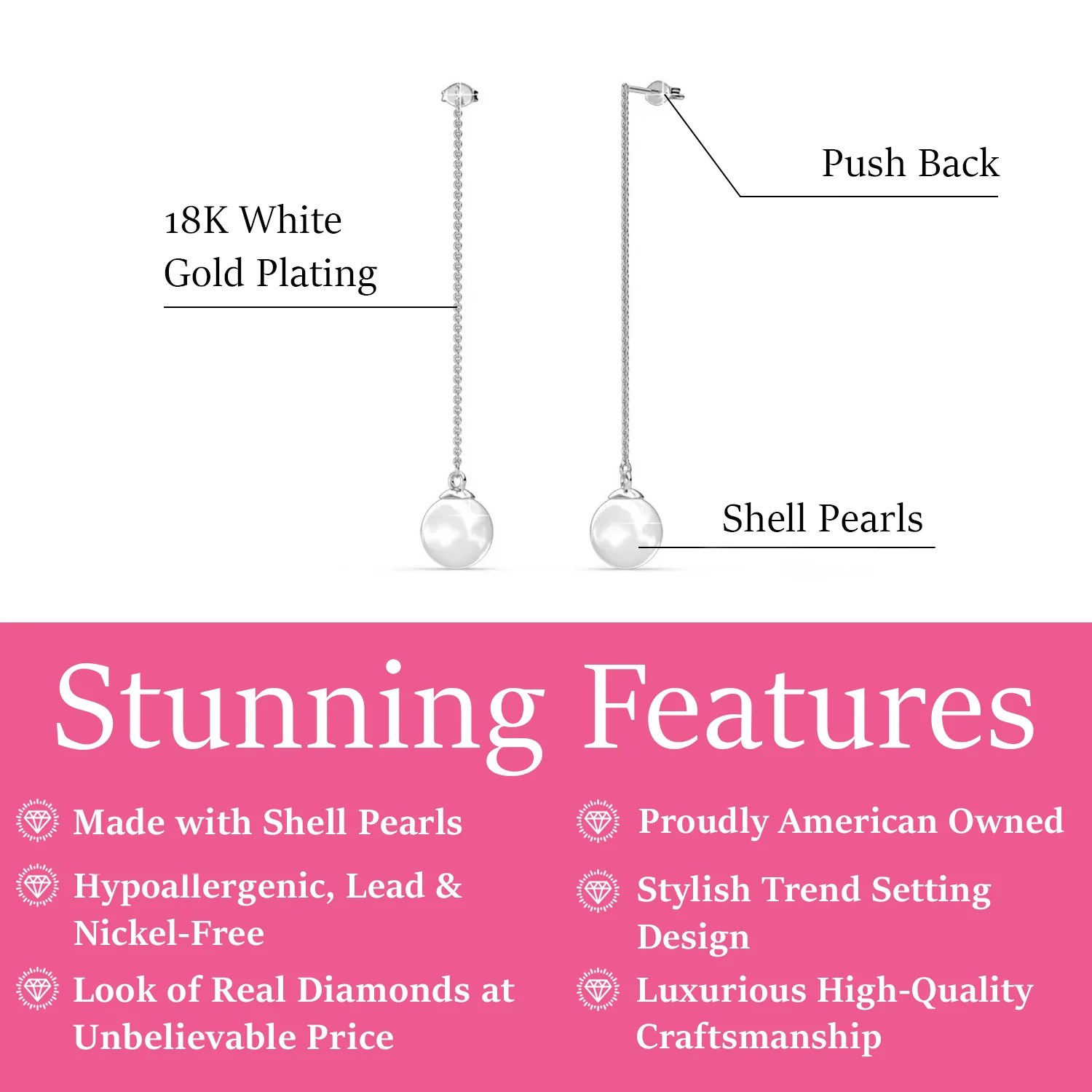 Aspen 18k White Gold Plated Dangle Earrings with Shell Pearls - Image 3
