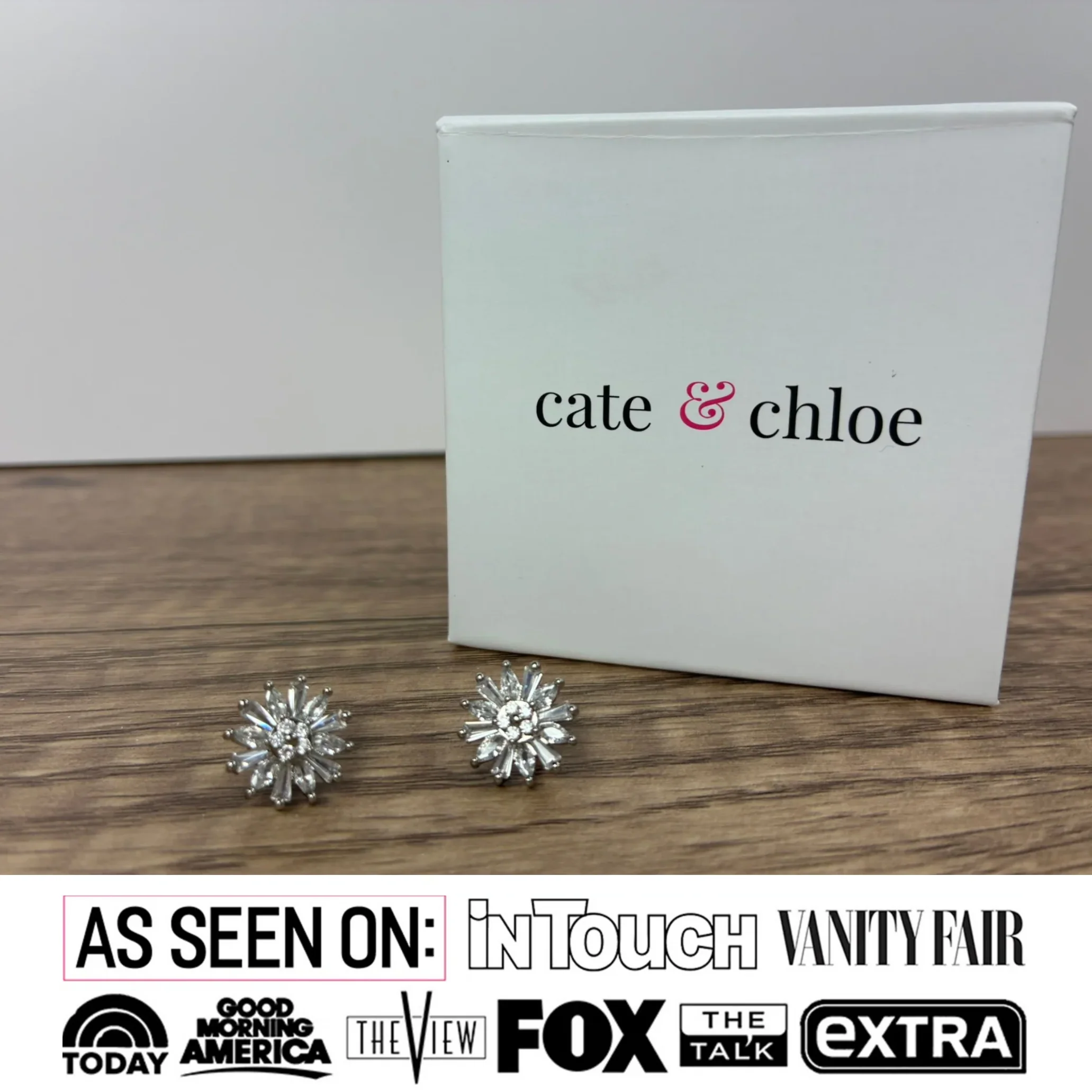 Astara 18k White Gold Plated Stud Earrings with Simulated Diamond Crystals - Image 2