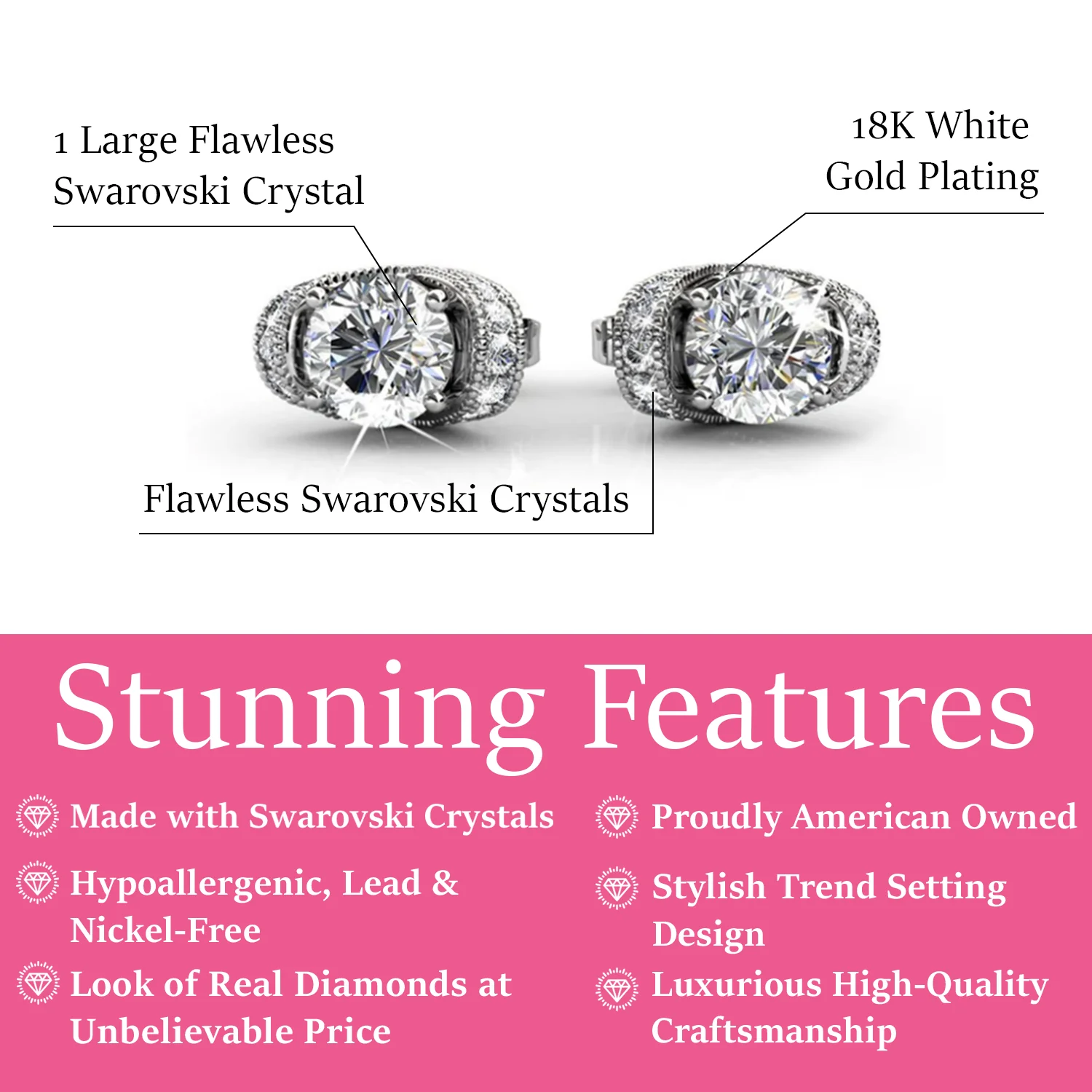 Astrid 18k White Gold Plated Stud Earrings with Swarovski Crystal — Final Sale - Image 3