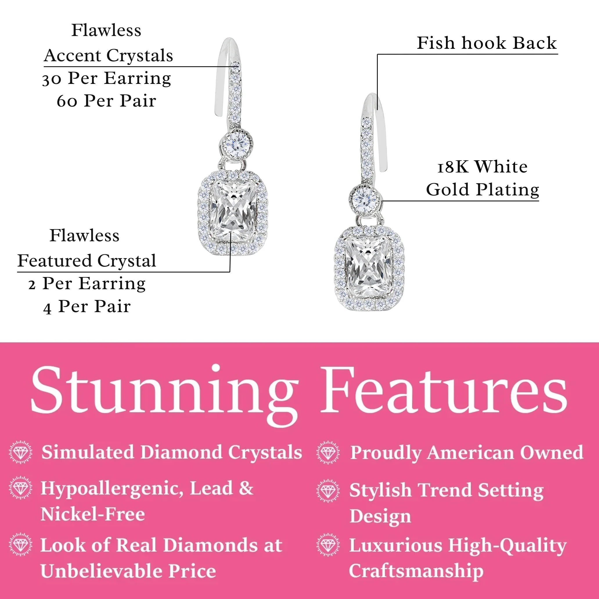 Athena 18k White Gold Plated Halo Dangle Earrings with Simulated Diamond Crystals — Fab Fav - Image 4