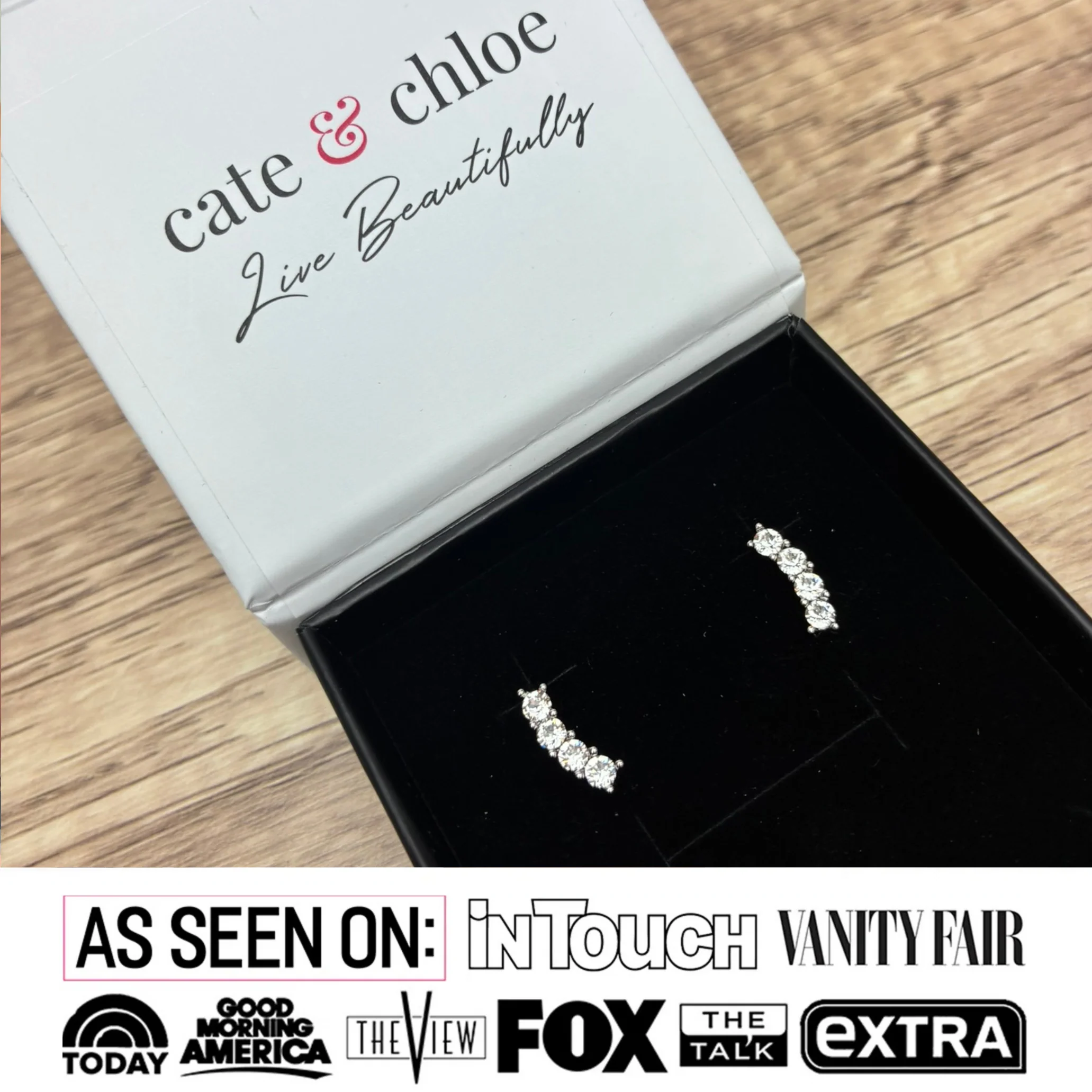 Aubree 18k White Gold Plated Drop Stud Earrings with Swarovski Crystals - Image 2